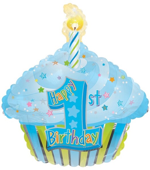 22" 1st Birthday Boy Cupcake Foil Balloon