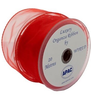 Red Wired Organza 50mm Ribbon 20m