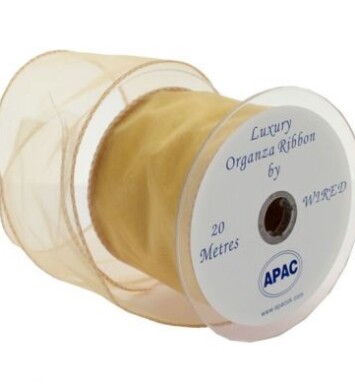 Gold Wired Organza 70mm Ribbon 20m