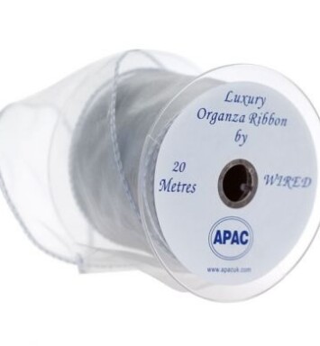 Silver Wired Organza 70mm Ribbon 20m