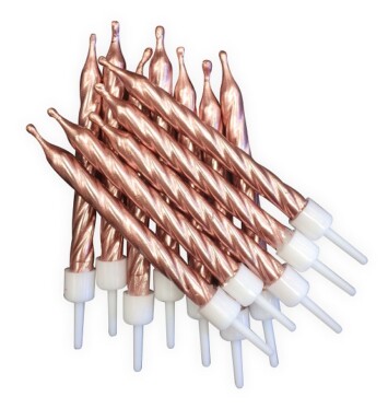 12 Metallic Spiral Rose Gold Candles with Holders