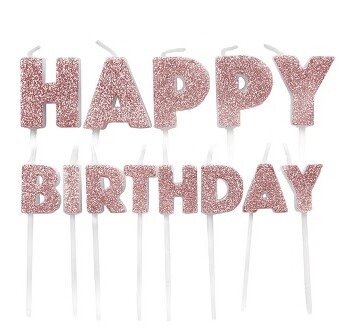 Glitter Happy Birthday Pick Candles - Rose Gold
