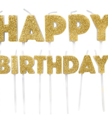 Glitter Happy Birthday Pick Candles - Gold