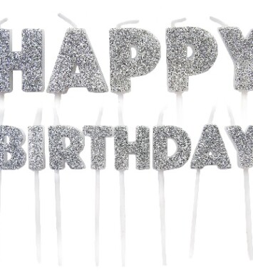 Glitter Happy Birthday Pick Candles - Silver