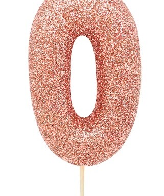 Age 0 Glitter Numeral Moulded Pick Candle - Rose Gold