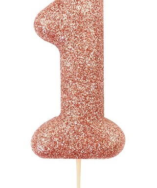 Age 1 Glitter Numeral Moulded Pick Candle - Rose Gold