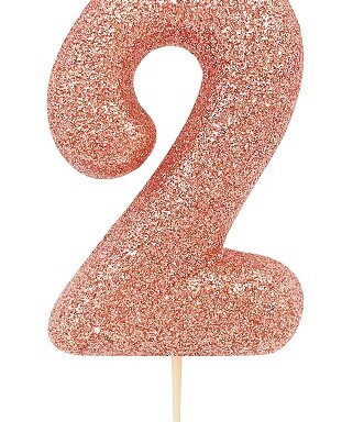 Age 2 Glitter Numeral Moulded Pick Candle - Rose Gold