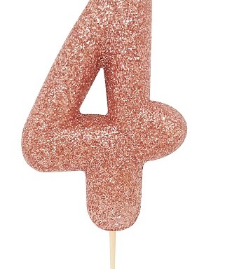 Age 4 Glitter Numeral Moulded Pick Candle - Rose Gold