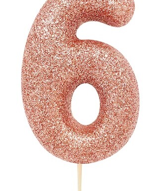 Age 6 Glitter Numeral Moulded Pick Candle - Rose Gold