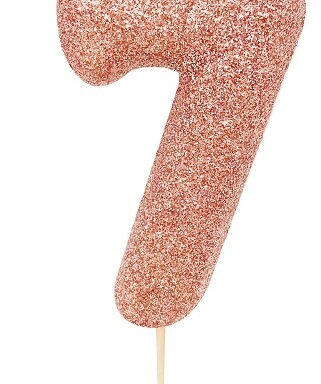 Age 7 Glitter Numeral Moulded Pick Candle - Rose Gold
