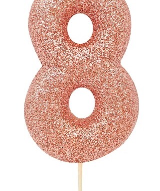 Age 8 Glitter Numeral Moulded Pick Candle - Rose Gold