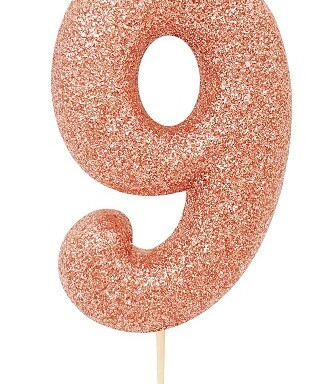 Age 9 Glitter Numeral Moulded Pick Candle - Rose Gold