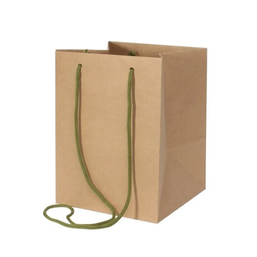 19x25cm Hand Tie Bag 10pk Ribbed Kraft