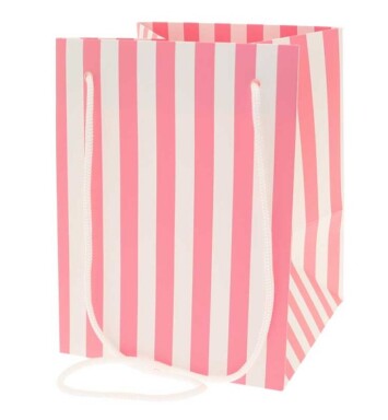 19x25cm Hand Tie Bag 10pk Baby Pink Stripe