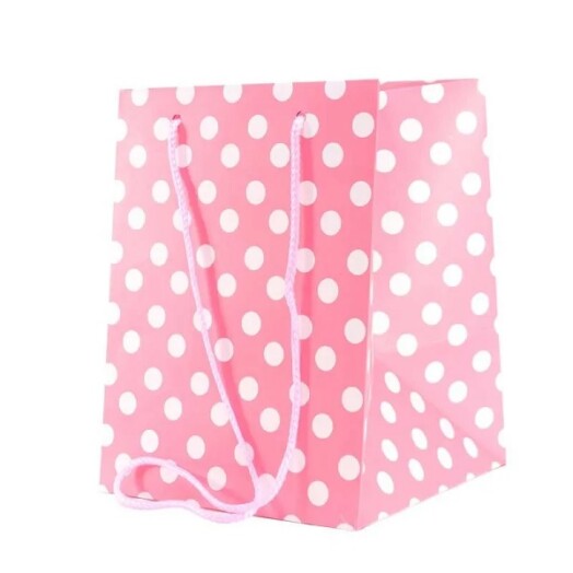 19x25cm Hand Tie Bag 10pk Baby Pink Polka Dot