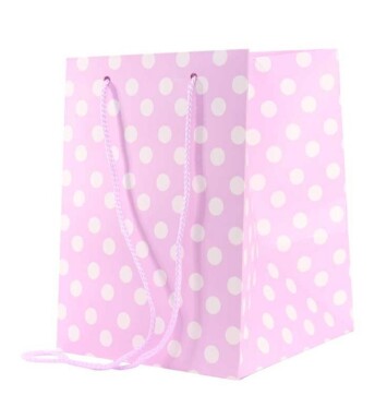 19x25cm Hand Tie Bag 10pk Lilac Polka Dot