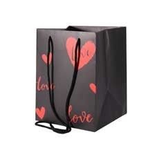 19x25cm Hand Tie Bag 10pk Black with Red Hearts