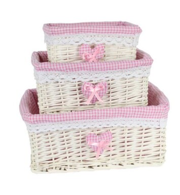 Set of 3 White Basket with Pink Liner