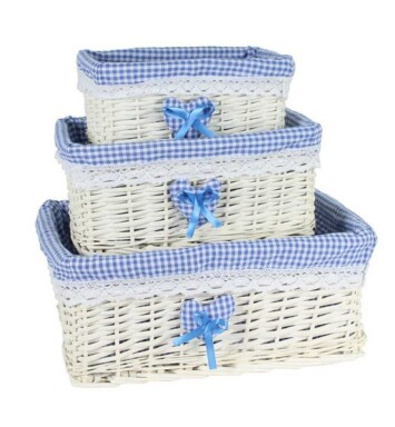 Set of 3 White Basket with Blue Liner