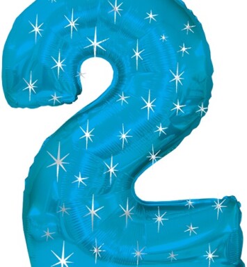 Large Blue Sparkle Number 2 Foil Balloon