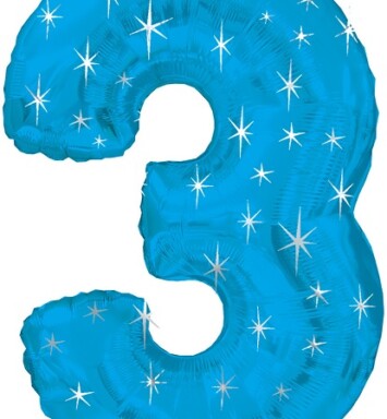 Large Blue Sparkle Number 3 Foil Balloon