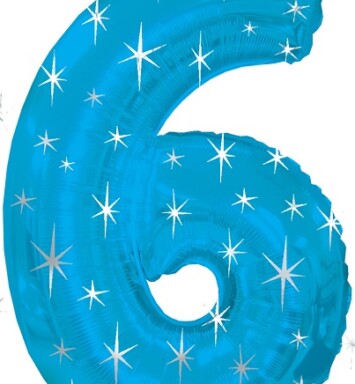 Large Blue Sparkle Number 6 Foil Balloon