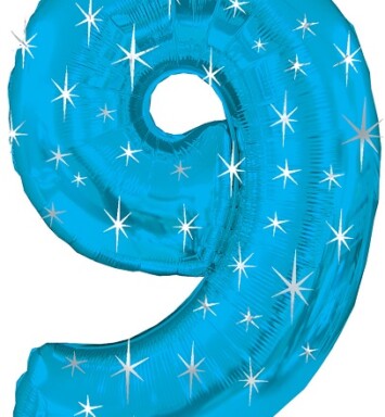 Large Blue Sparkle Number 9 Foil Balloon