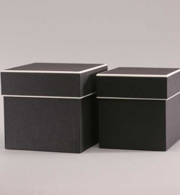 Set of 2 Square Hat Boxes - Black with Cream Trim