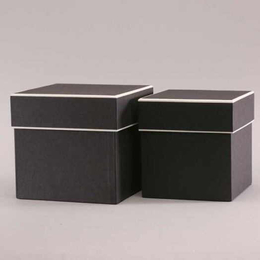 Set of 2 Square Hat Boxes - Black with Cream Trim
