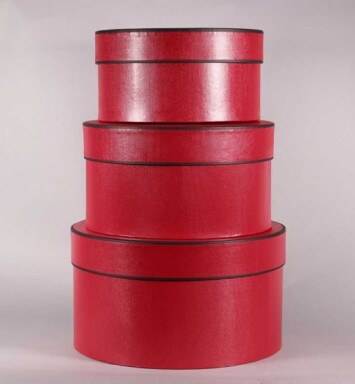 Set of 3 Round Hat Boxes - Red with Black Trim