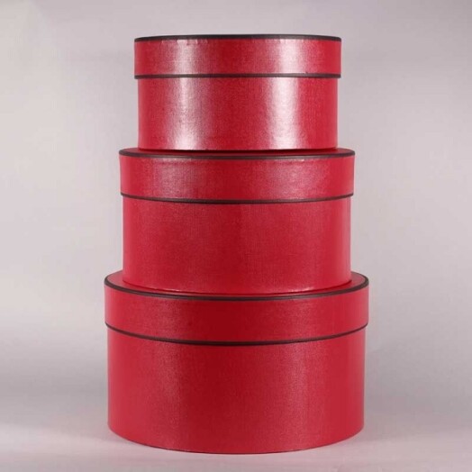 Set of 3 Round Hat Boxes - Red with Black Trim