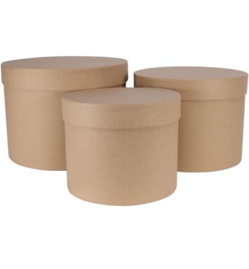 Set of 3 Round Hat Boxes - Kraft
