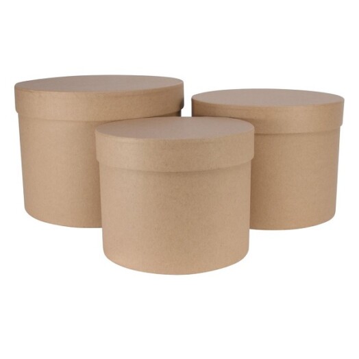 Set of 3 Round Hat Boxes - Kraft