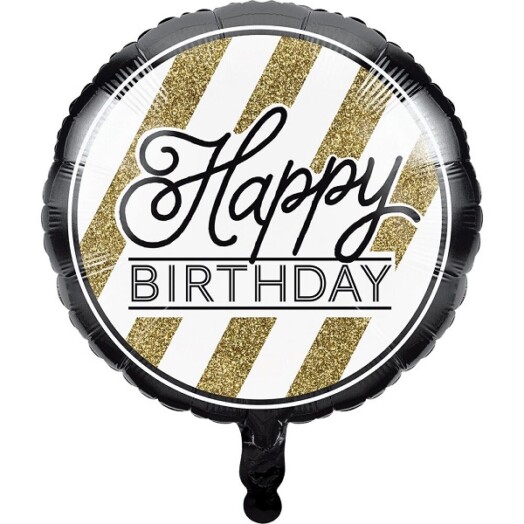 17" Black & Gold Happy Birthday Foil Balloon