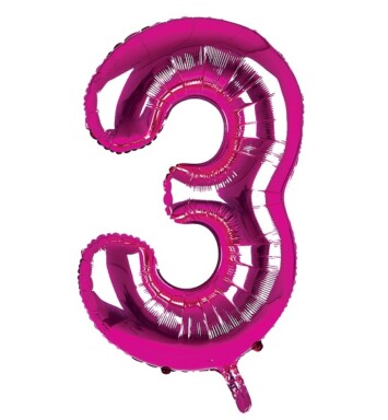 34 Inch Dark Pink Number 3 Foil Balloon