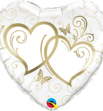 18" Entwined Hearts Gold Foil Balloon