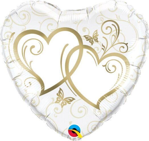 18" Entwined Hearts Gold Foil Balloon