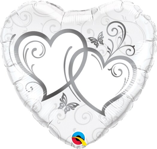 36" Entwined Hearts Silver Jumbo Foil Balloon