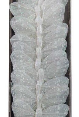 7cm Glitter Feather Butterfly White