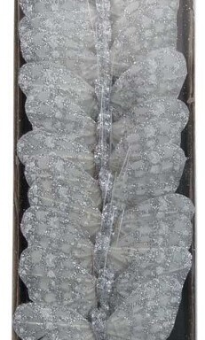 7cm Glitter Feather Butterfly Silver