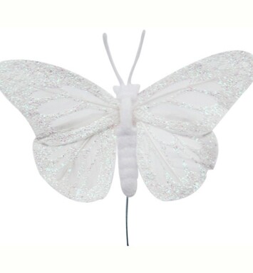 Glitter Feather Butterfly White
