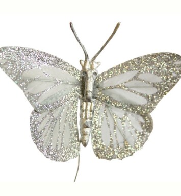 Glitter Feather Butterfly Silver