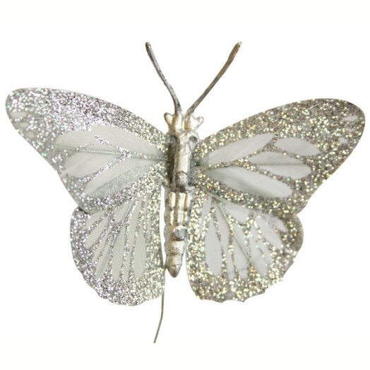 Glitter Feather Butterfly Silver