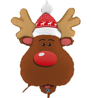 Smiley Reindeer Head Super Shape Foil Balloon