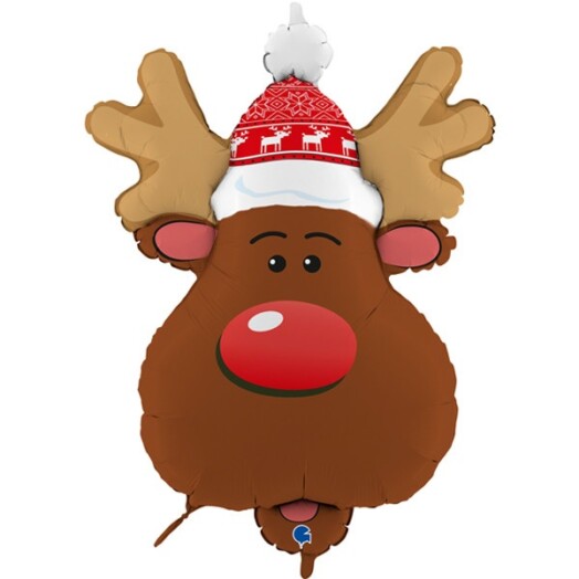 Smiley Reindeer Head Super Shape Foil Balloon