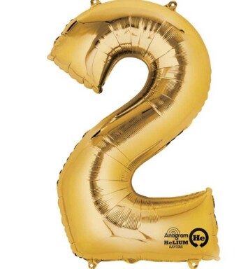 Large Gold Number 2 Foil Balloon