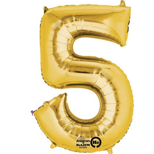 16" Mini Shape Number Balloon 5 - Gold