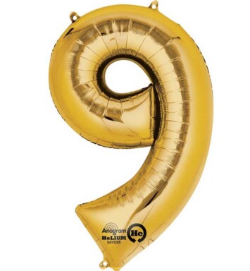 16" Mini Shape Number Balloon 9 - Gold
