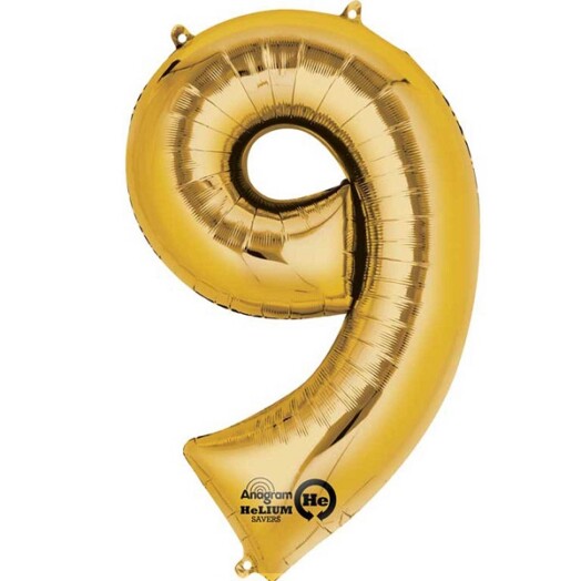 16" Mini Shape Number Balloon 9 - Gold