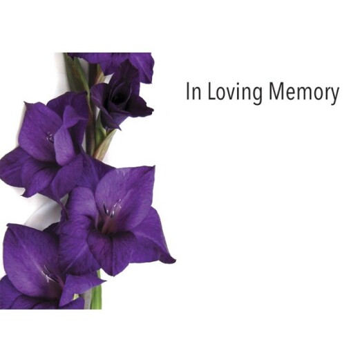 Florist Small Cards - In Loving Memory, Purple Gladioli